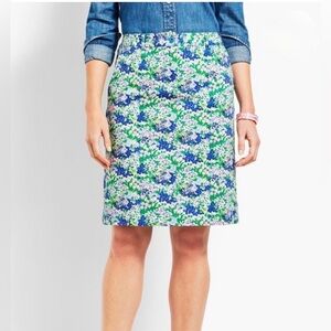 Talbots Pencil Skirt Size 12 Blue Green Pink Florals Lined Preppy Modest Stretch